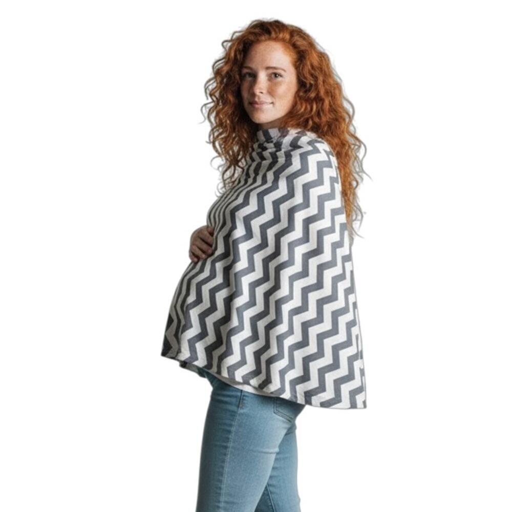 Itzy Ritzy Women's Nursing Poncho Top OS Gray Chevron Stripe Breastfeeding Cover